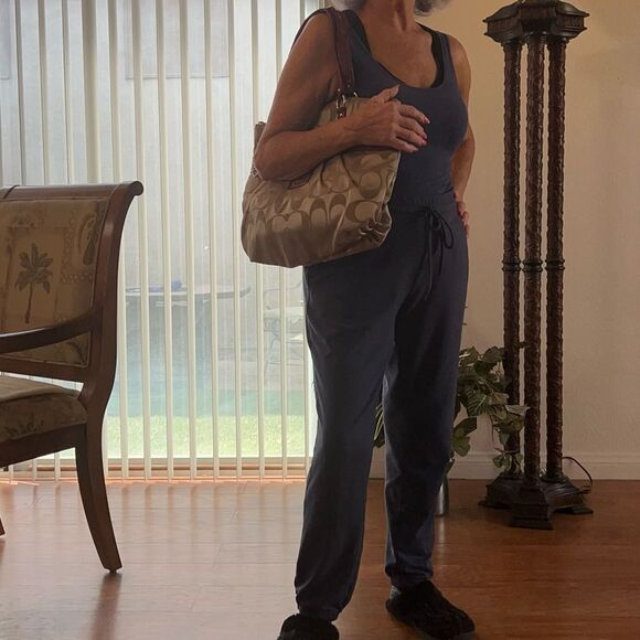 Coach Purse Khaki Red Daisy Signature Sateen Poppy Tote Leather Handles Heart - Picture 15 of 15